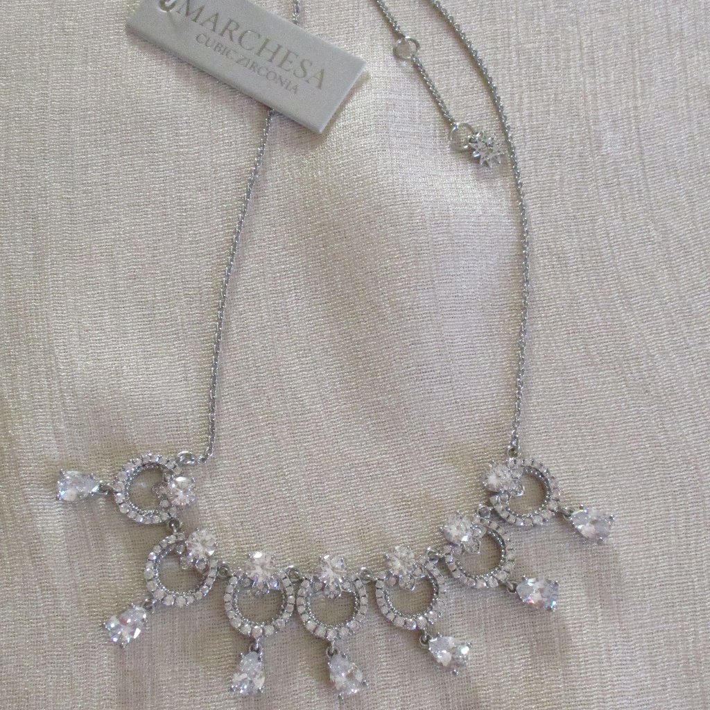 New Marchesa Cubic Zirconia Cz Silver Tone Necklace Evening Wedding Nwt 25$